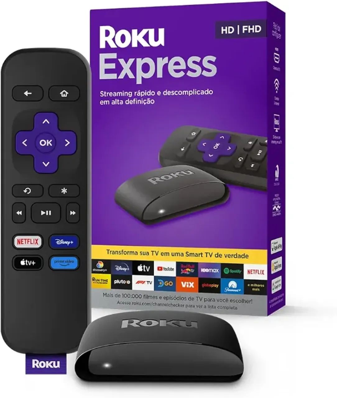 Roku Express | Dispositivo de streaming para TV HD/Full HD compatível com Alexa, Siri e Go - Foto 3