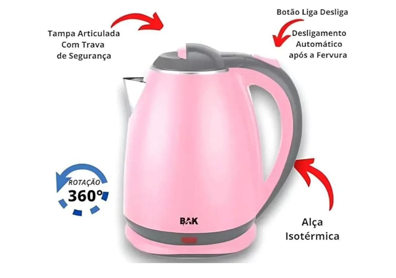 Chaleira Elétrica Rosa BAK - Design Moderno - Foto 3