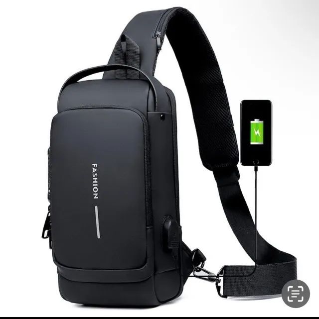 Bolsa Transversal Impermeável com Cadeado Antifurto e Cabo USB - Foto 3