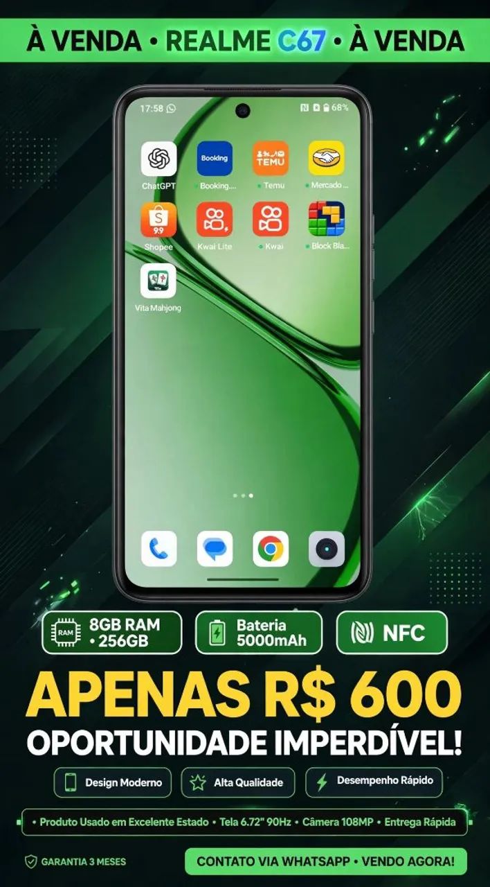Vendo Realme C67 8 ram e 256 de memória interna 