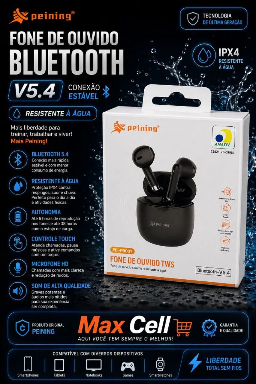 Fone de ouvido Bluetooth V5.4 peining 