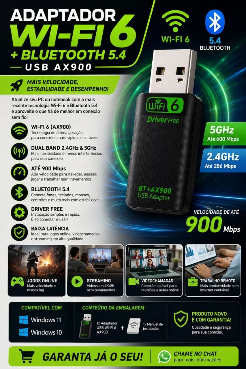 Adaptador Wi-fi 6 & Bluetooth 5.4