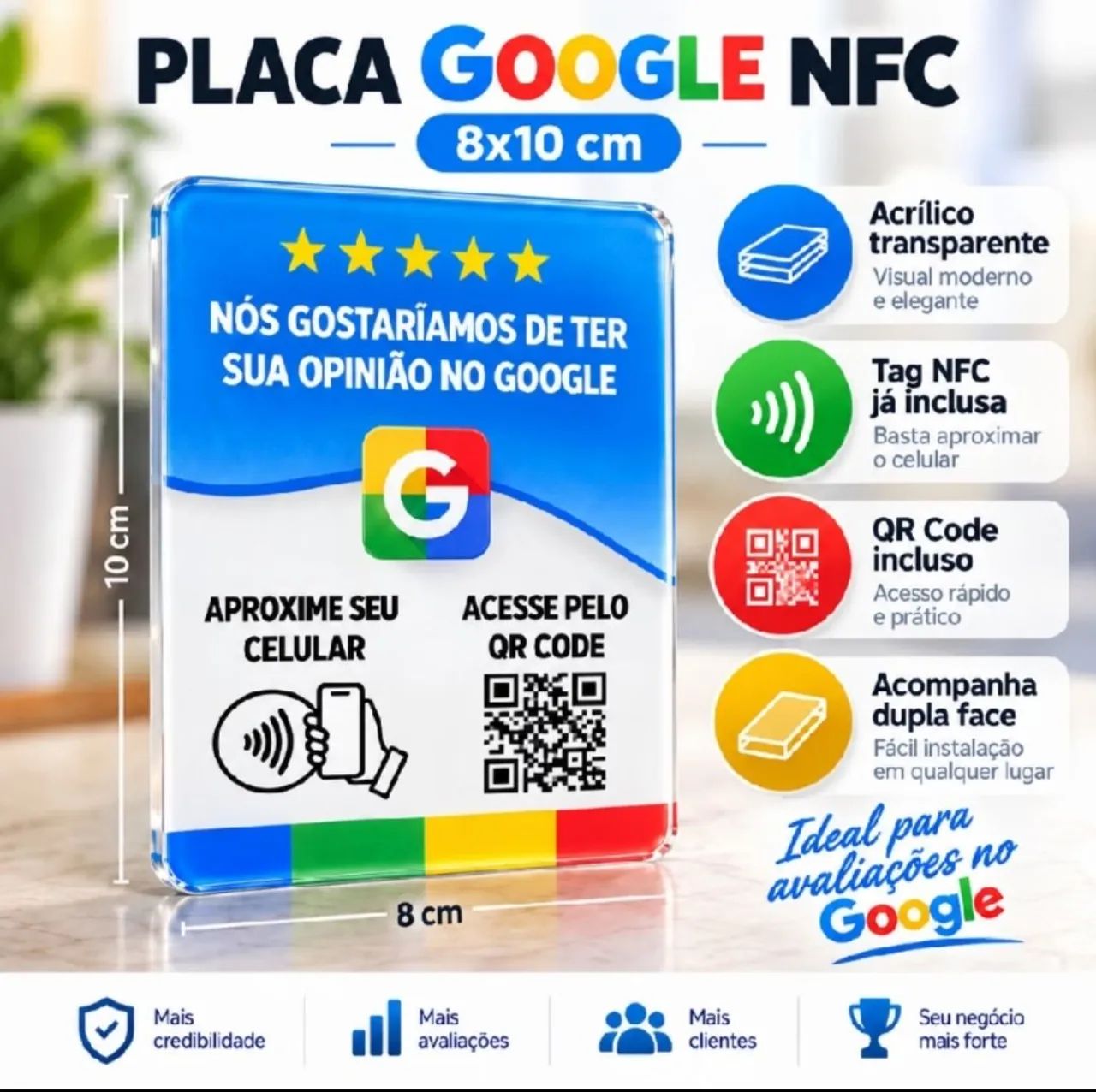 Placa NFC + QR Code para Avaliações no Google | Personalizada para Empresas