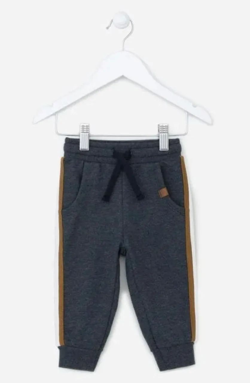 Calça Infantil Bebê Moletom Cinza com Listras Laterais 3 a 6 Meses