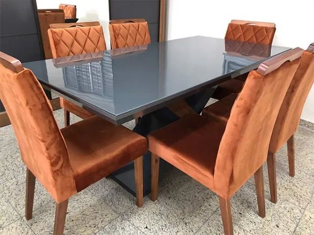 Mesa de Jantar com Tampo de Vidro + 8 Cadeiras - Foto 2