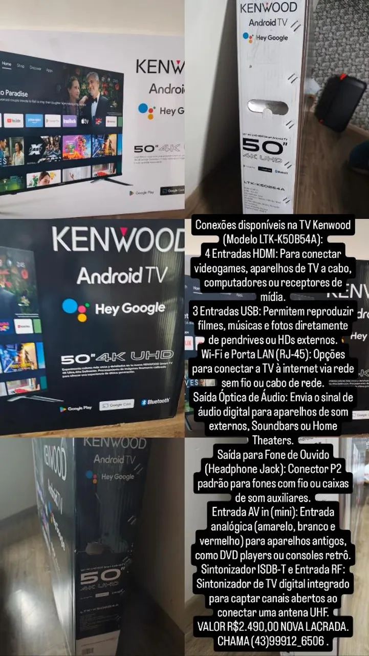  Smart TV Kenwood é LTK-K50B54A.Smart TV Kenwood de 50 polegadas com resolução 4K UHD.Nova - Foto 4