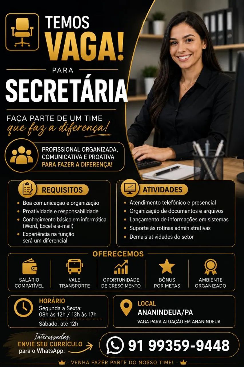 VAGA  PARA SECRETÁRIA