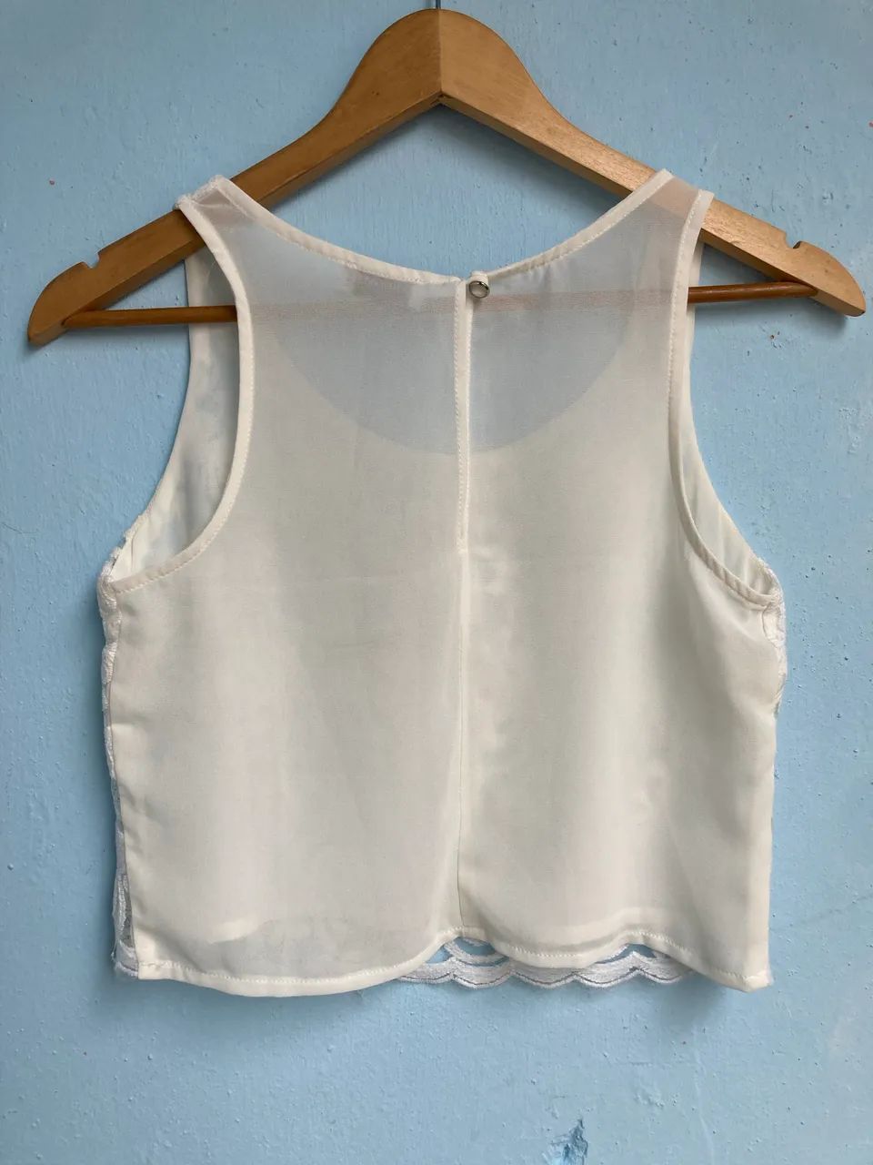 Cropped Branco Feminino com Renda, Tam P - Foto 2