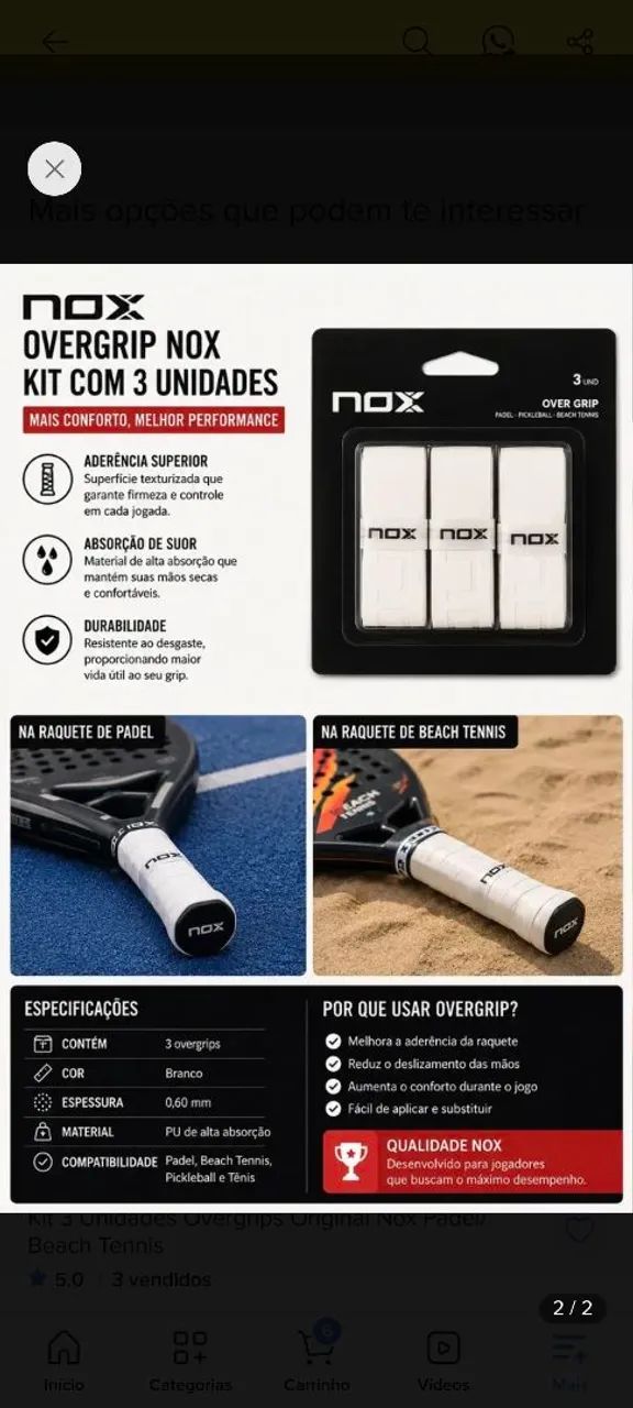 Overgrip nox original kit com 3 - Foto 2