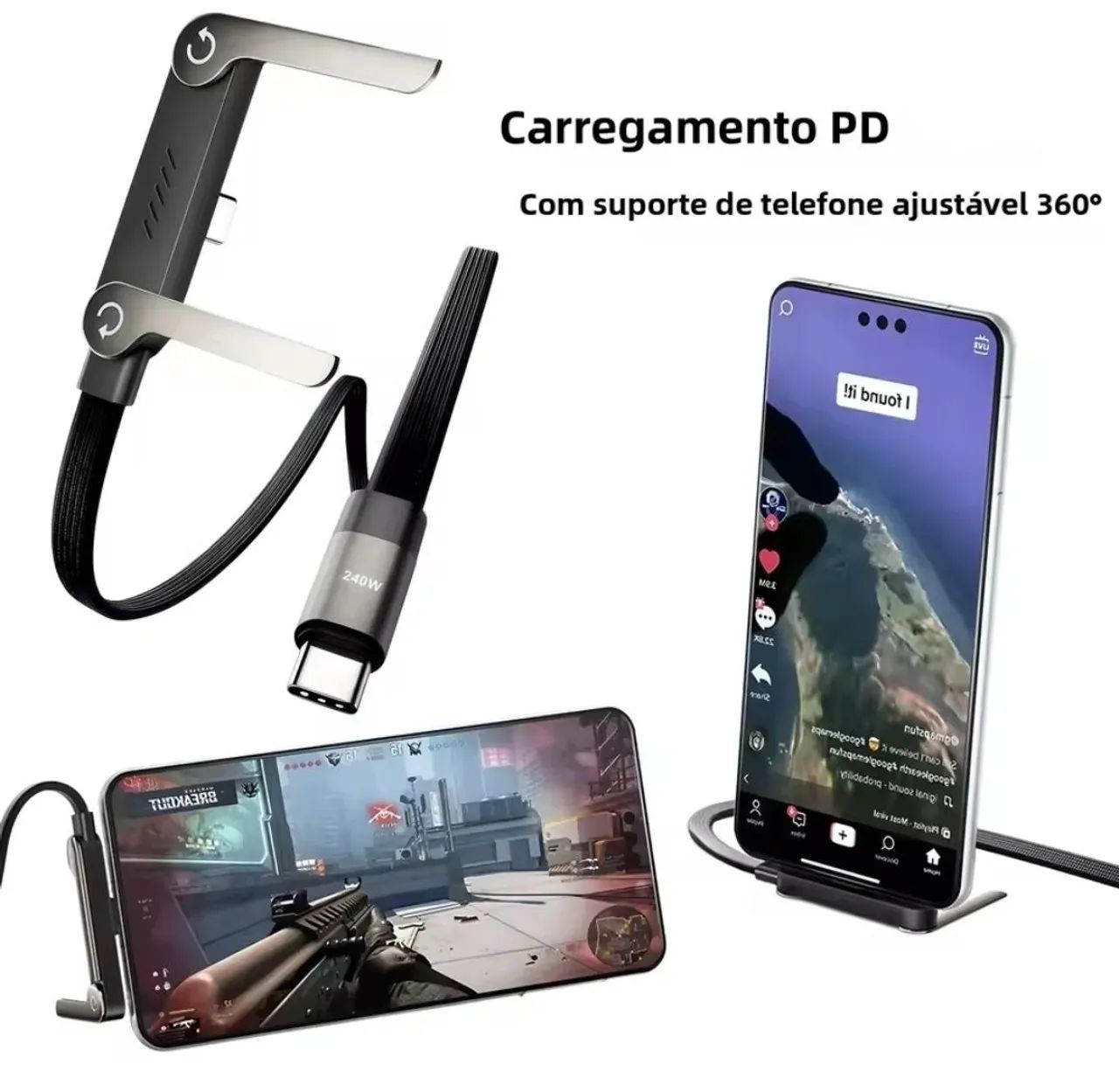 Cabo USB-C de carregamento com suporte - Foto 3