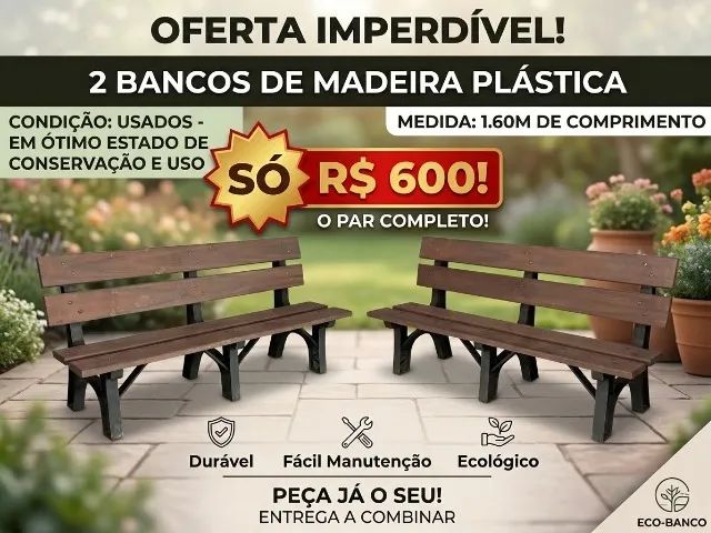 Conjunto 2 bancos de madeira plástica 