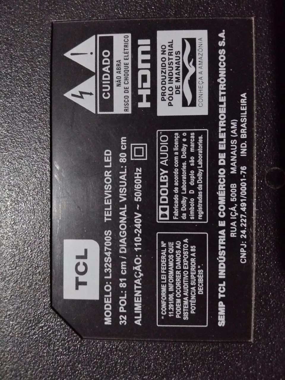 Tv TCL 32pol com defeito