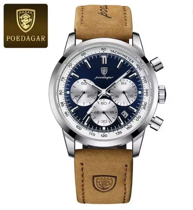Relógio de pulso Poedagar 921 Silver Blue com pulseira em couro ecológico - Foto 2