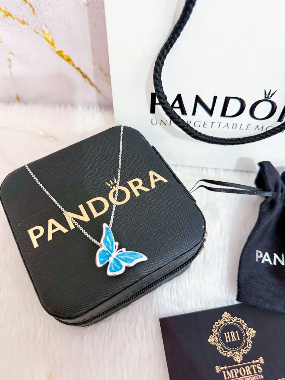 Colar Pandora borboleta azul 