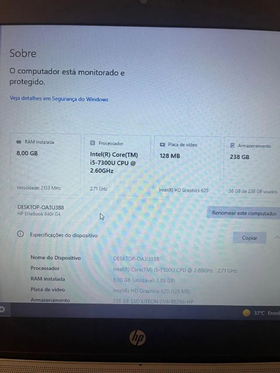 Notebook HP (i5-7300U - 8GB de Ram - SSD 240GB) - Foto 4