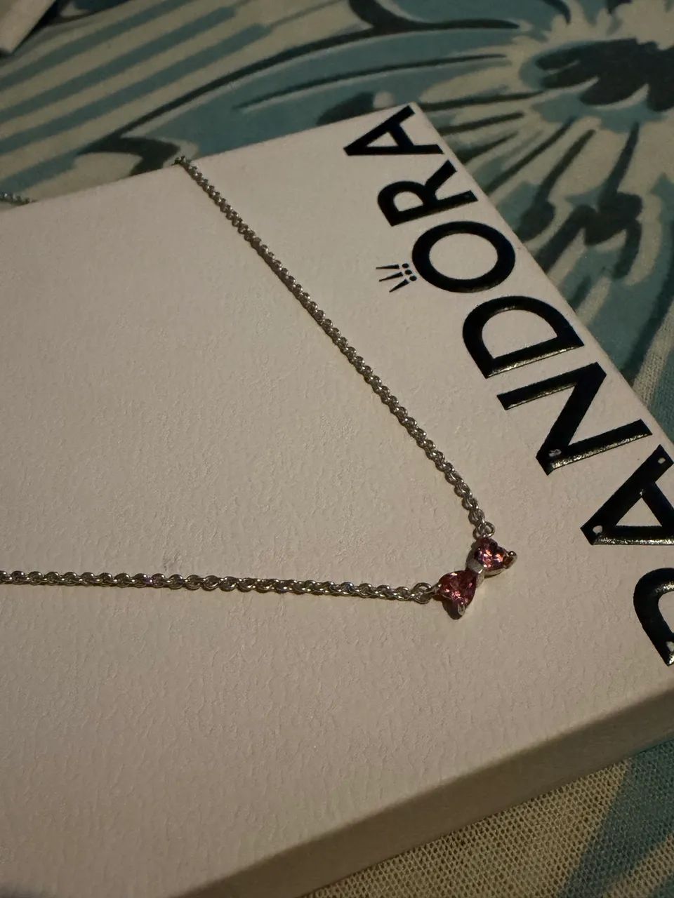 Colar Pandora Laço Coração Rosa Original