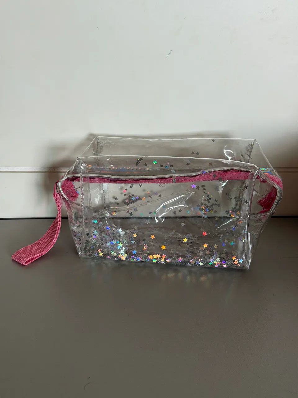 Necessaire transparente com glitter