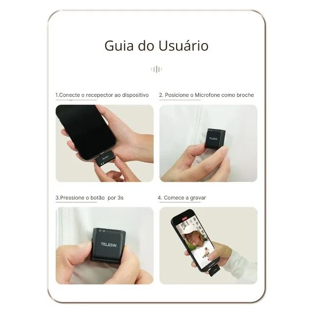 Sistema de Microfone Duplo Lapela sem Fio Usb-C Combo - Foto 4