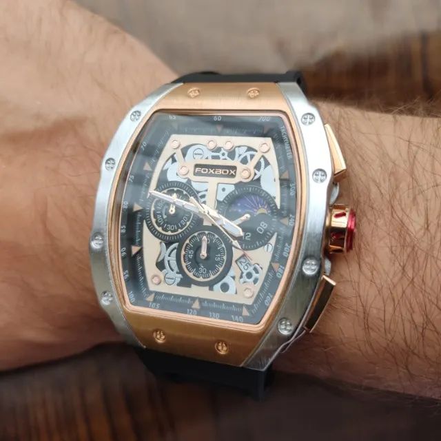 Relógio FoxBox Prata e Bronze Aço Inox - Silicone - Foto 2