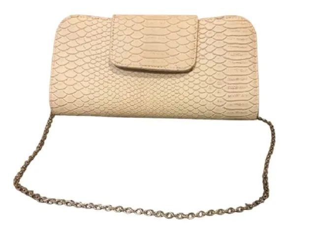 Bolsa Clutch Couro Croco Nude Alça Corrente