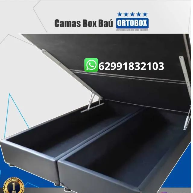 Cama box Baú Queen size revestimento corino e suede