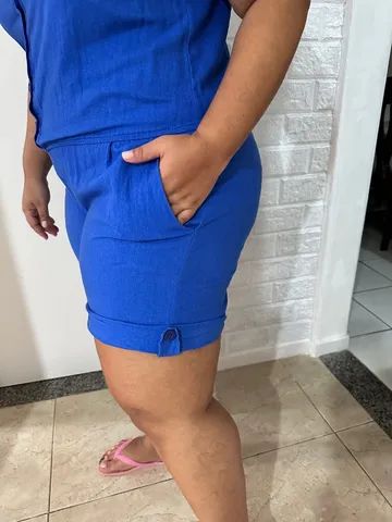 Macaquinho azul royal em linho e elastano - Foto 4