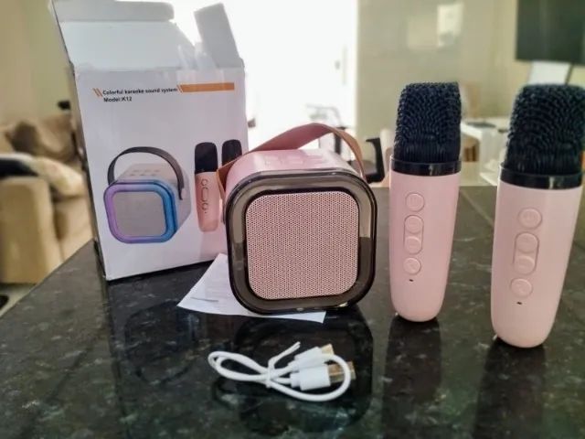 Caixa De Som 2 Microfones Bluetooth karaoke Infantil Porta?til
