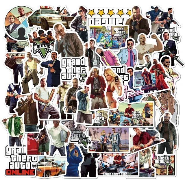 Kit 50 Adesivos de Grand Theft Auto - Autocolantes Pcs Peças Unidades GTA