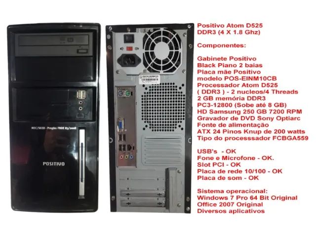 Computador Positivo Atom D525 DDR3 2/4 x 1.8 Ghz) em excelente estado