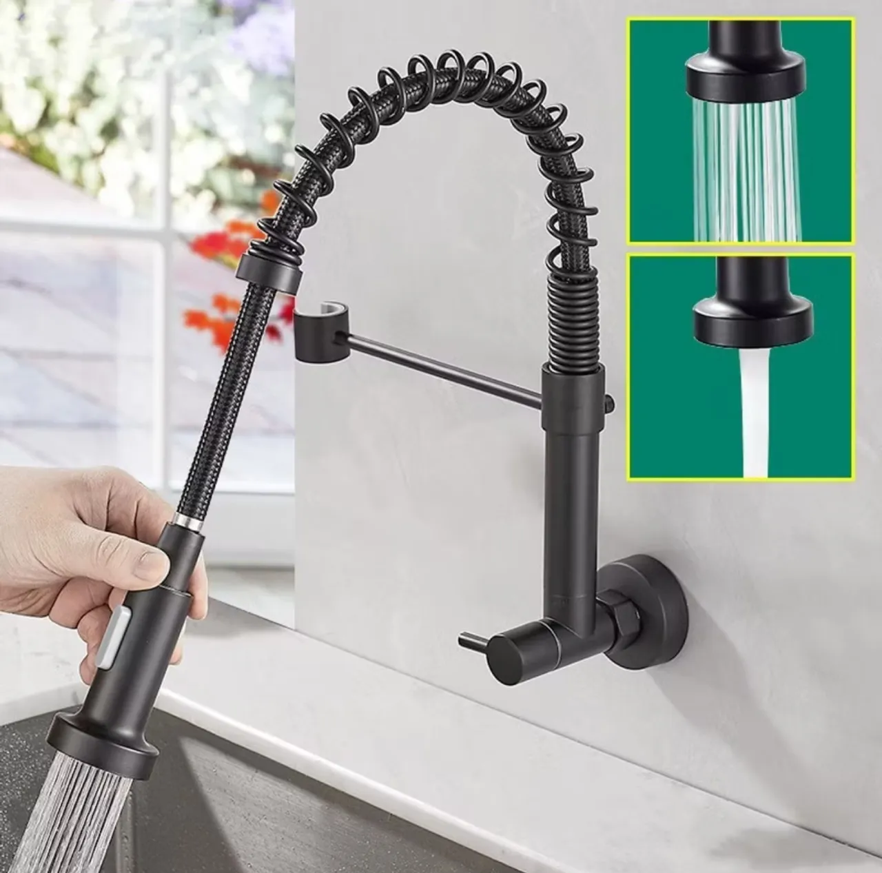 Torneira Gourmet Cozinha Preta com Ducha Flexível