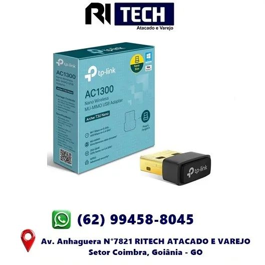 Adaptador De Wifi Ac1300 Archer T3U Nano Wireless Tp-Link 2.4/5G USB Plug Play Windows Mac