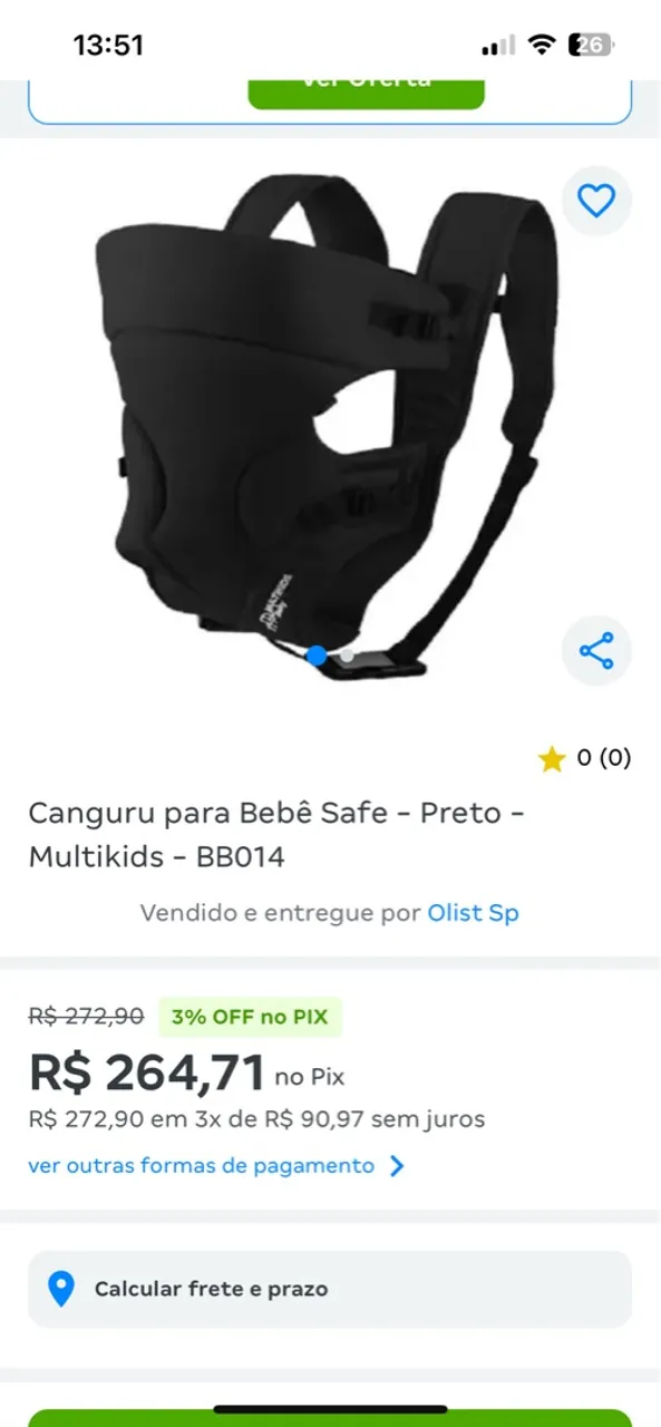 Canguru para Bebê Safe - Preto - Multikids