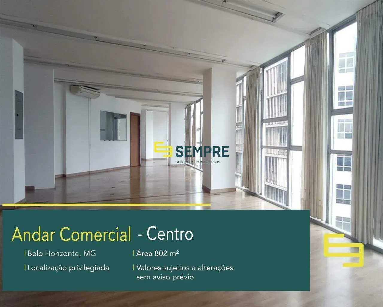 Andar corporativo para locação no centro de BH- Ed. Bravo BH