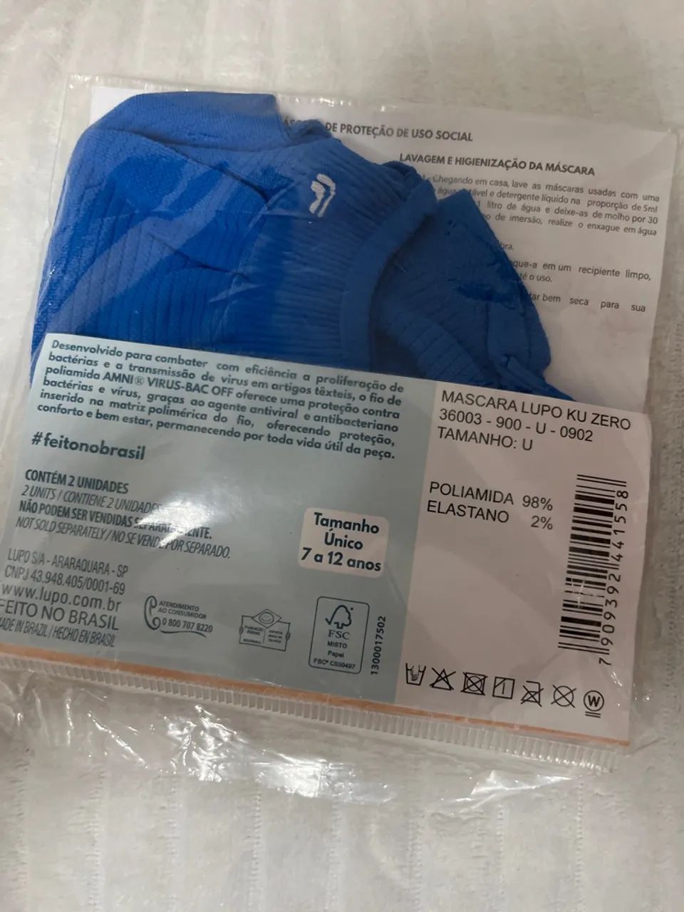 Máscara infantil de tecido respirável Lupo - Pacote com 2