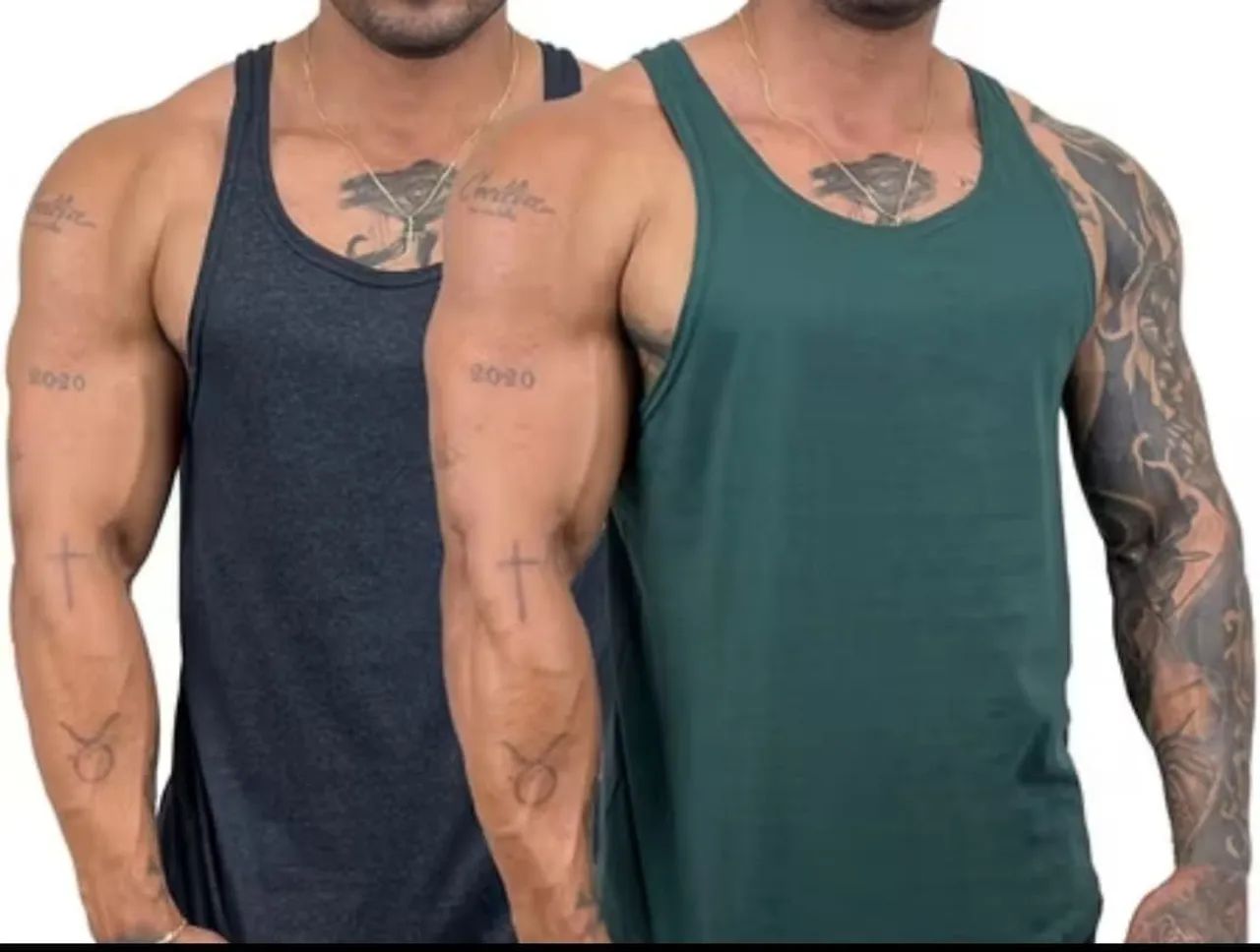 Kit com 2 Camisas Regatas Masculinas em Algodão