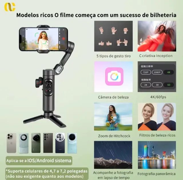 Estabilizador Gimbal - AOCHUAN - 3 eixos - Com Flash64318616799233123
