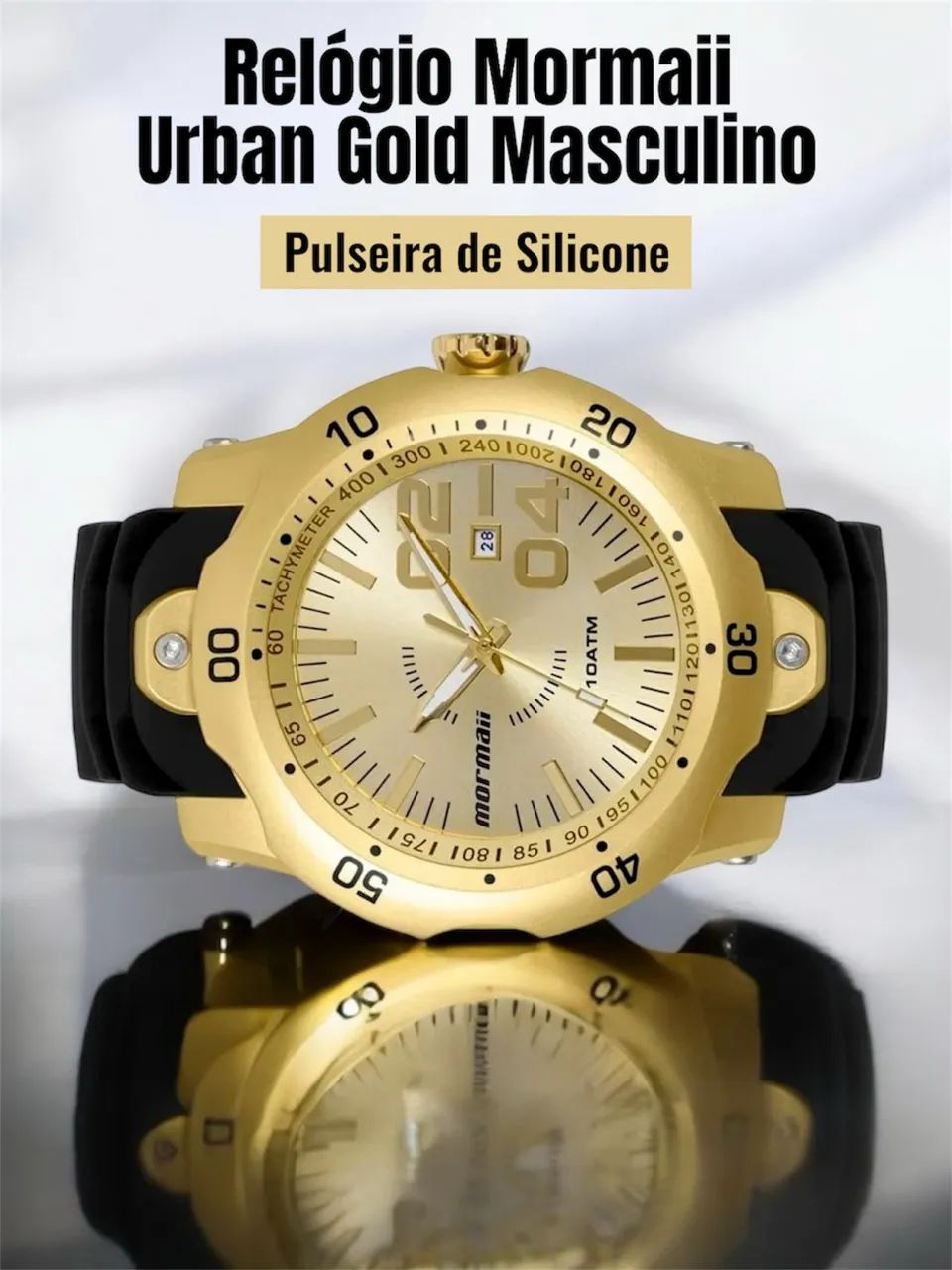 Relógio Masculino Mormaii Dourado Pulseira de Silicone  - Foto 3