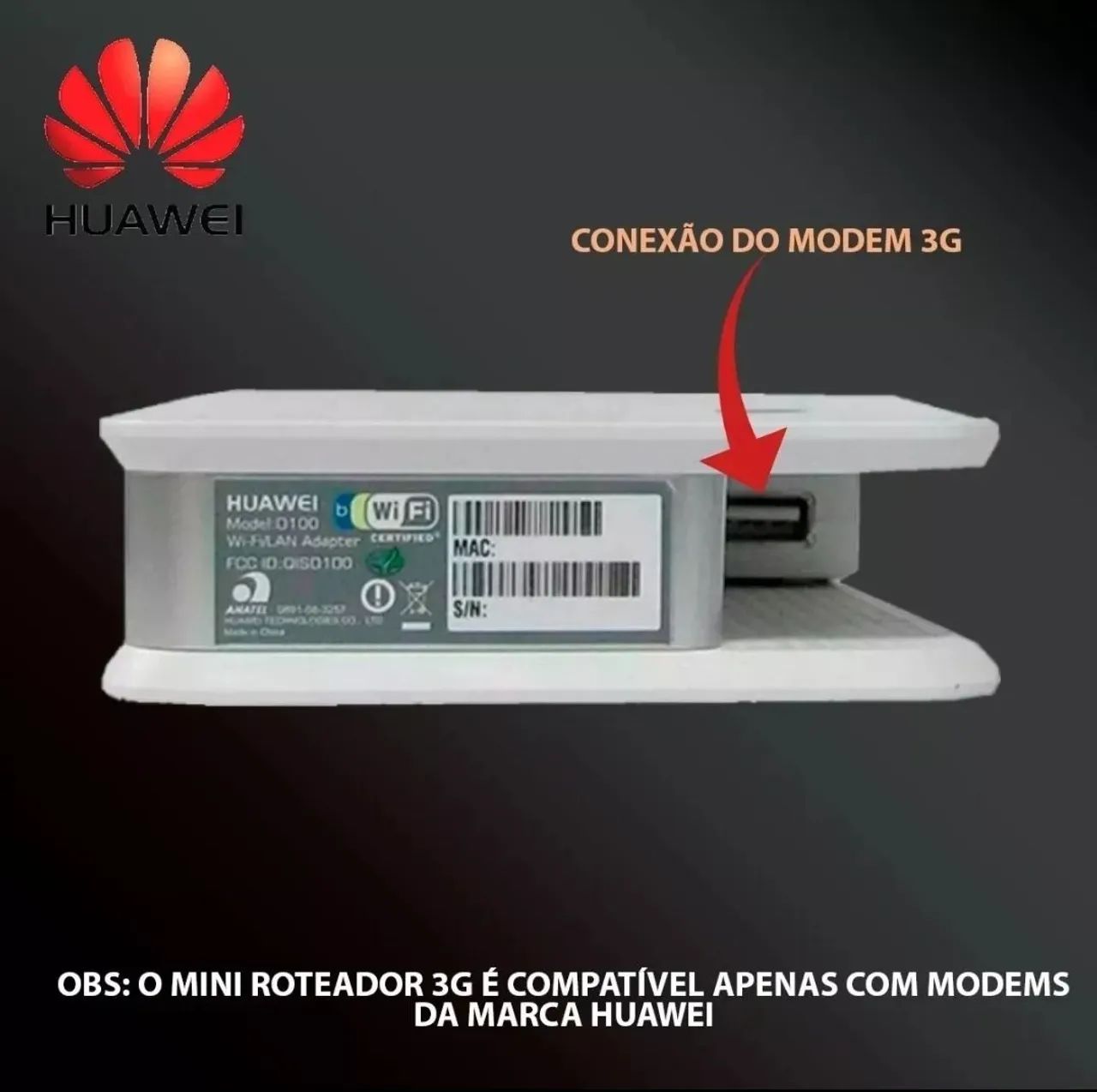 Roteador Huawei 3G modelo D100 e modem E220 - Foto 2