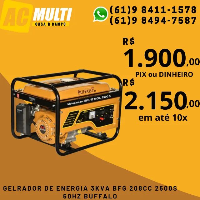 Gelrador de Energia 3KVA BFG  208cc 2500s 60hz Buffalo