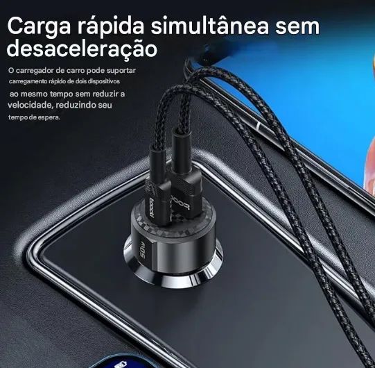Carregador Veicular Toocki + Cabo - Porta dupla (USB-A e USB-C) - Foto 2
