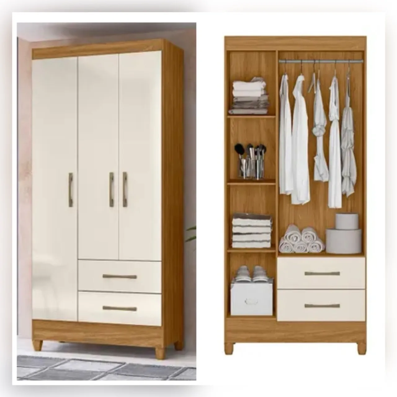 Guarda-Roupa 3 Portas com Amplo Espaço Interno