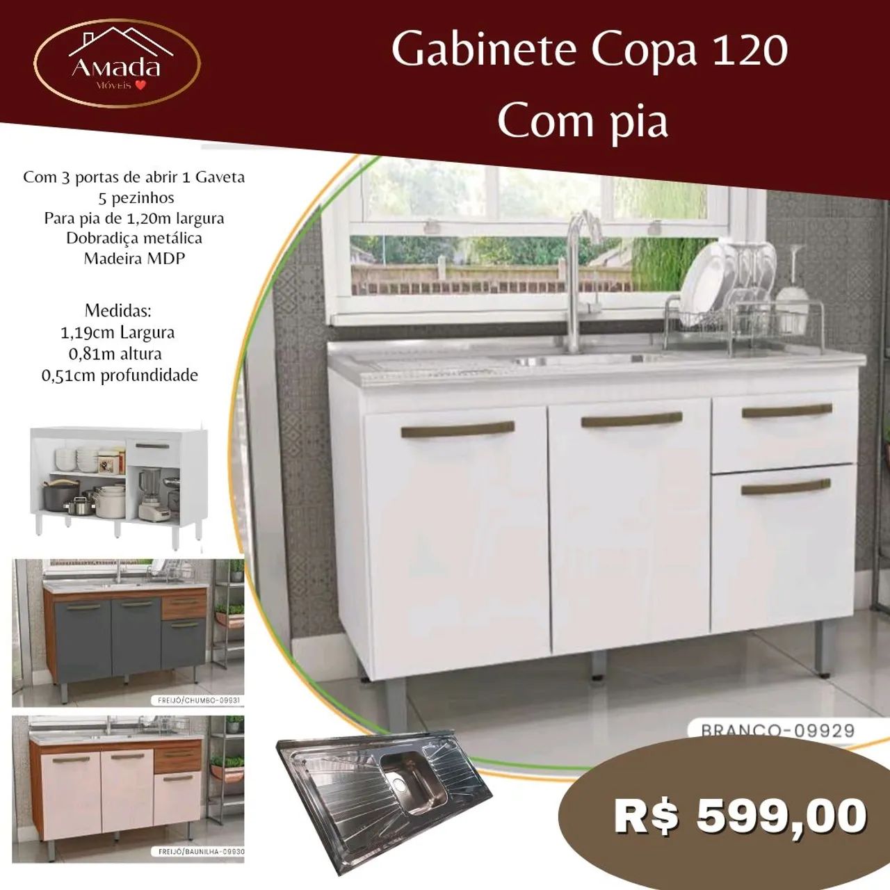 Gabinete Copa 120 com pia