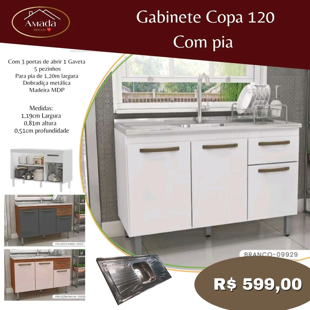 "gabinete de pia de cozinha com pia" - Cubas e Pias no Brasil