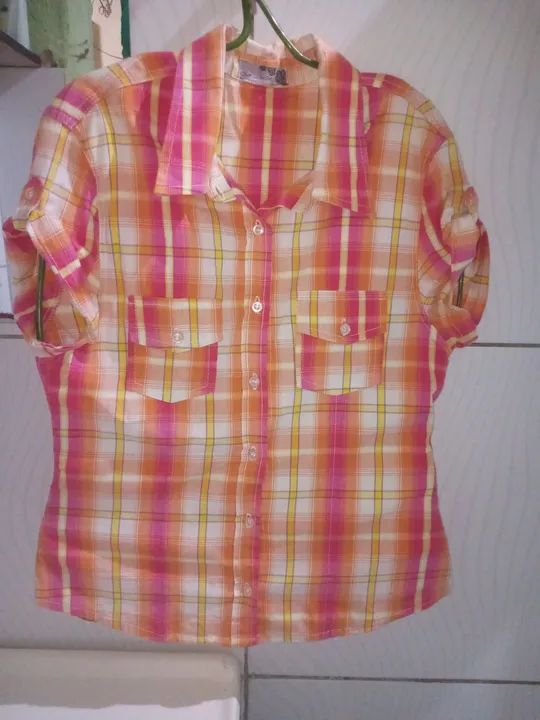 Camisa Xadrez Mangas Curtas Feminina M  - Foto 3