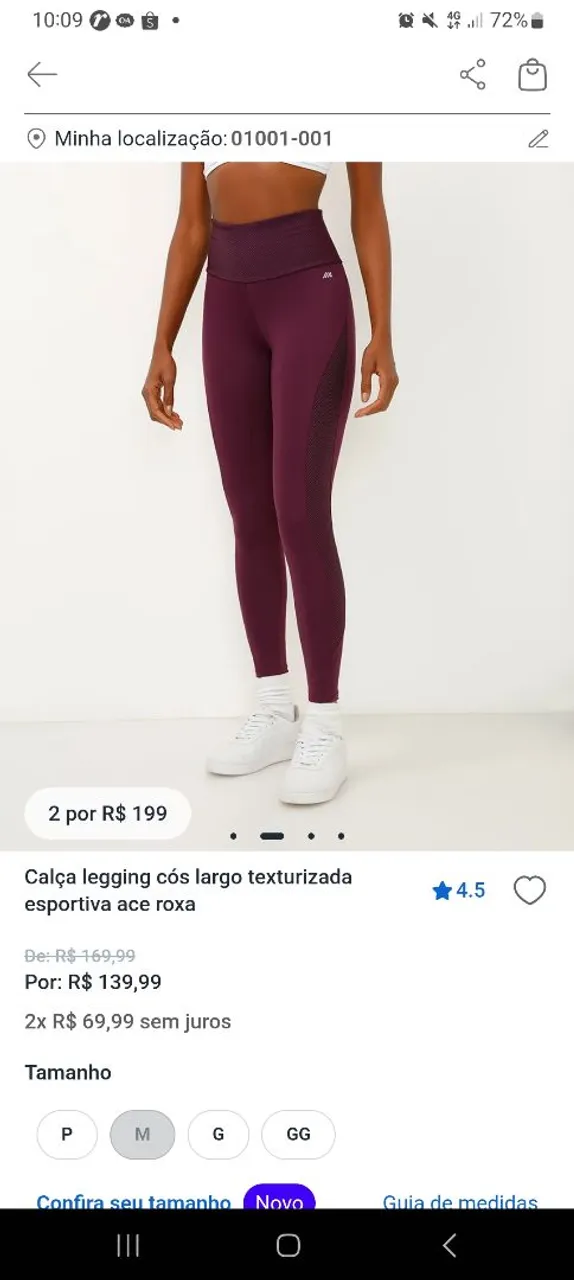 Calça Legging Cós Largo Texturizada Esportiva Ace Roxa