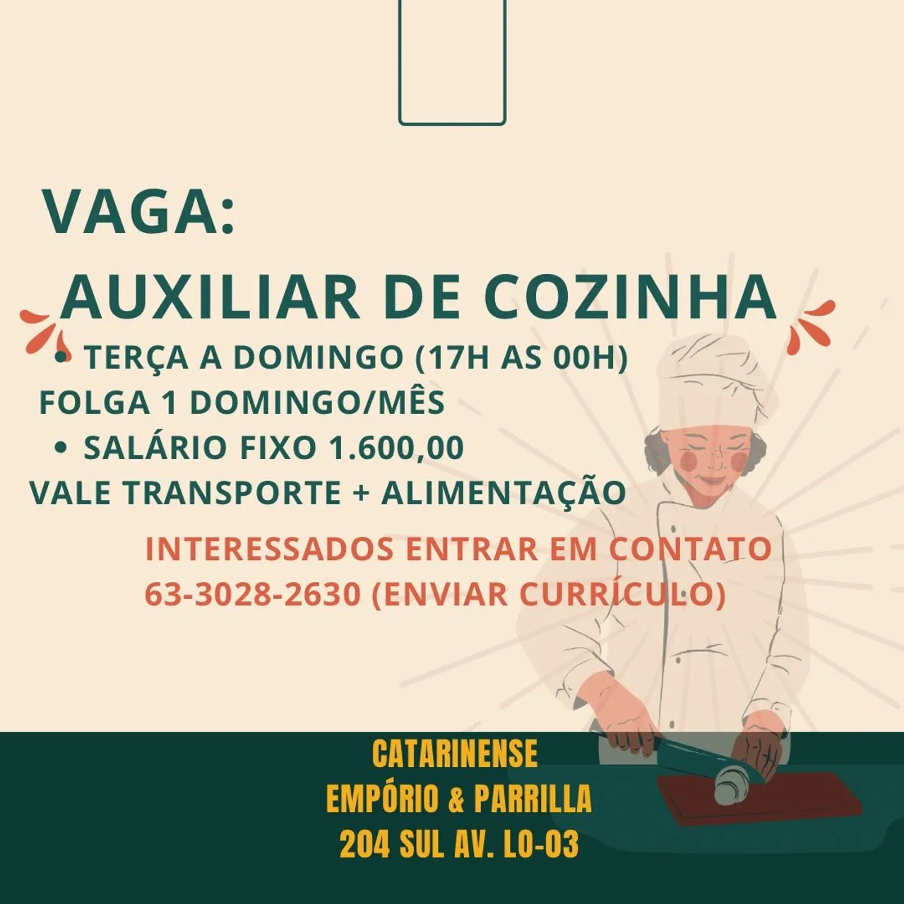 Vaga de auxiliar de cozinha 