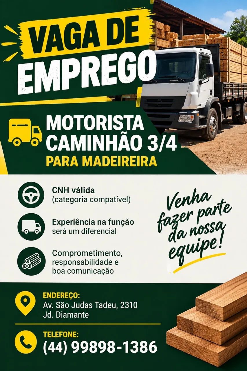 Vaga de motorista em madeireira 