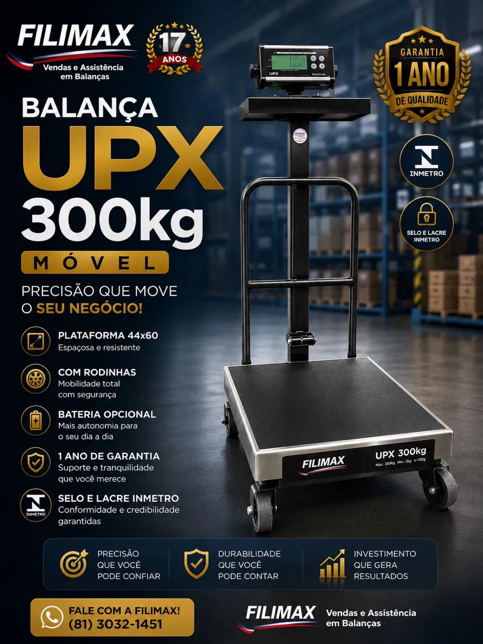 Balança 300kg com rodinha 
