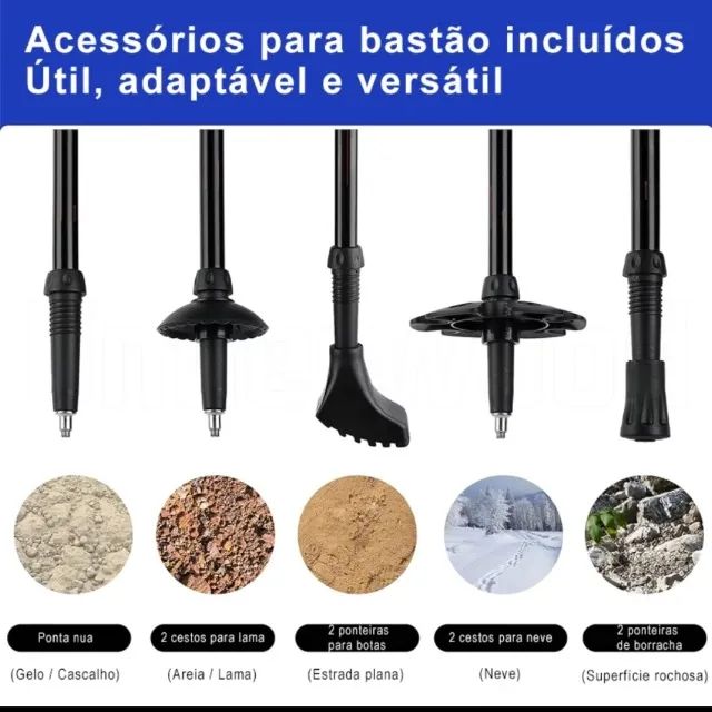 Kit Bastões de Trekking Profissionais com 7 Acessórios Ajustáveis  - Foto 5