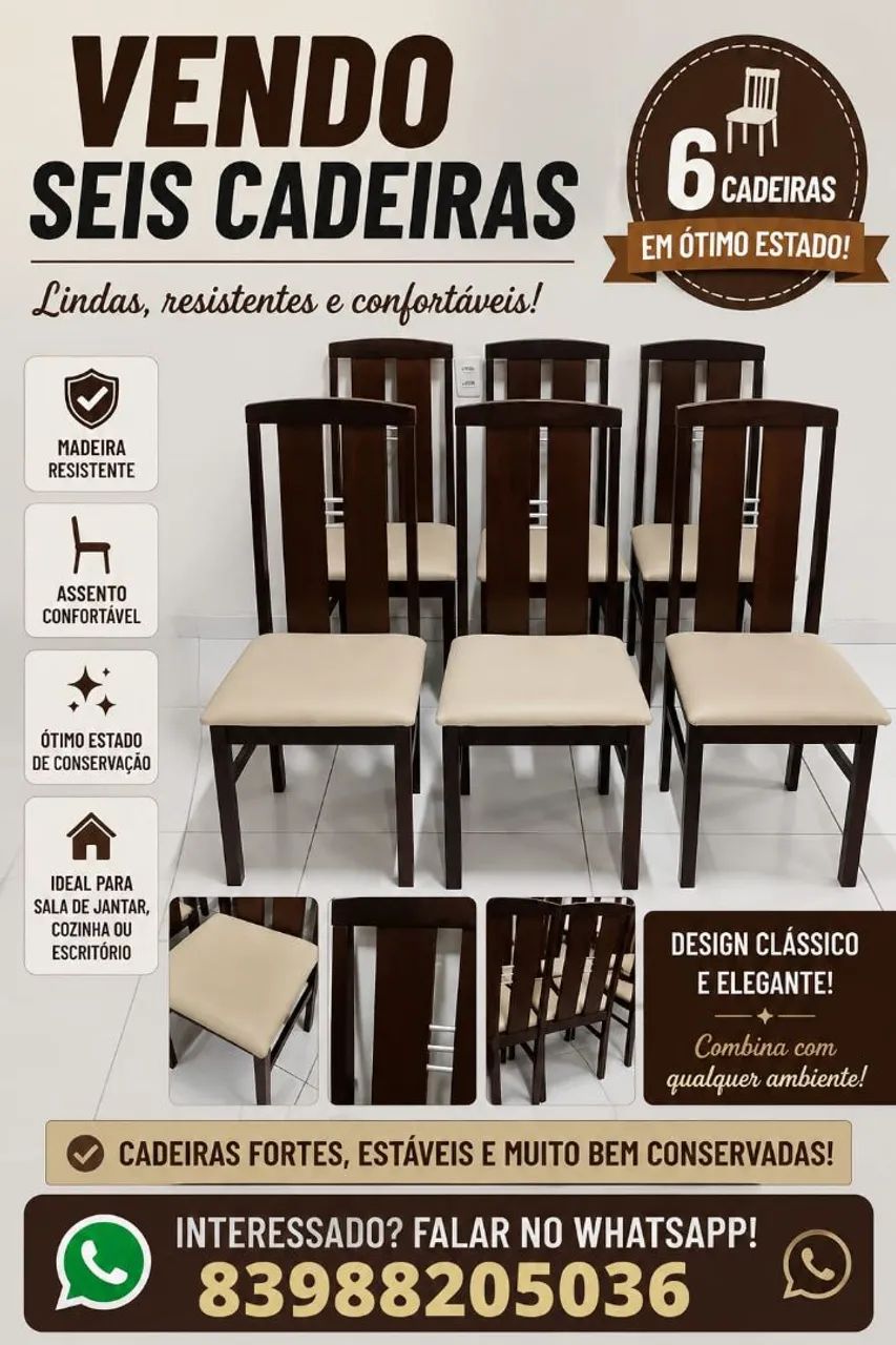 Cadeiras de madeira para Jantar e Escritório  - Foto 3